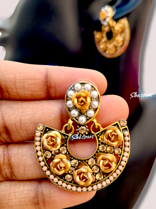 Golden Flowers Chandbali Earrings