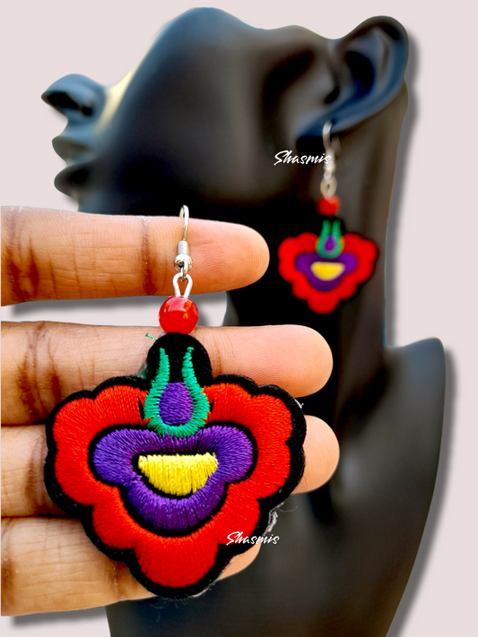 Red Color Tread Weaving Earrings