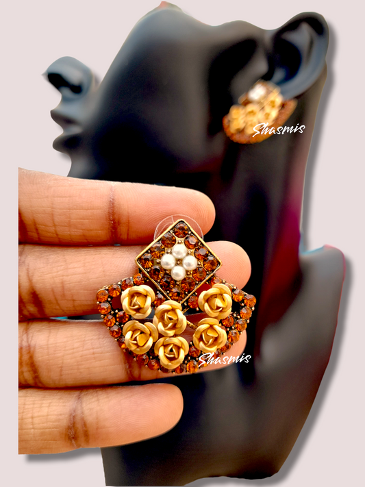 Golden Brown Flower Earrings