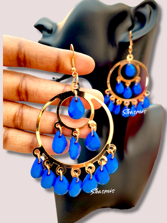 Blue Color Pearl On Drop Chandbali Earrings