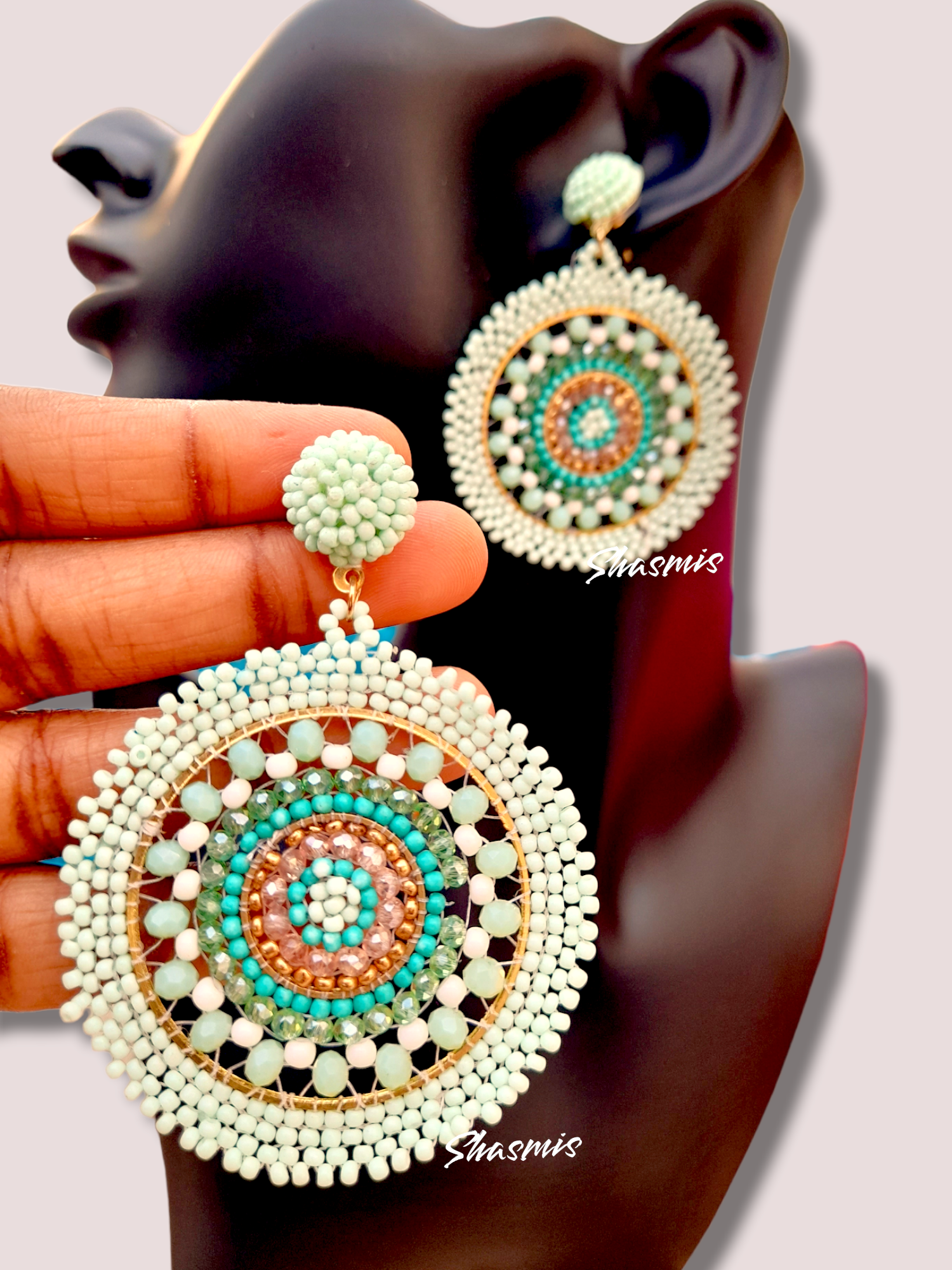 White Beads Round Drop Fashion Earrings