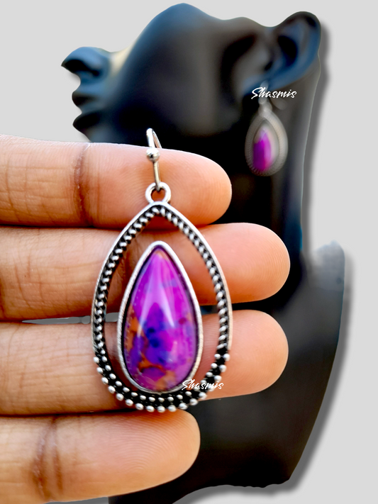 Purple Color Centre Stone Silver Earrings