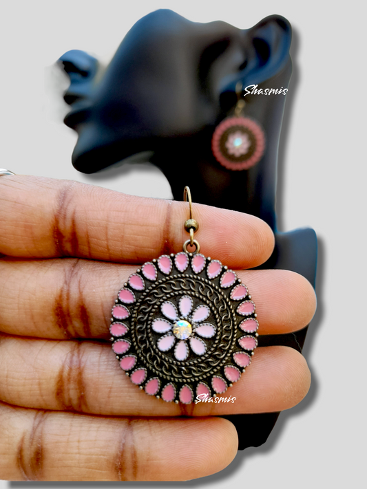 Pink Color Stone Design Drop Earrings