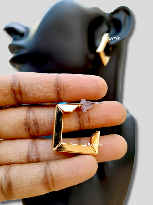 Golden Square Shape Hoop Earrings