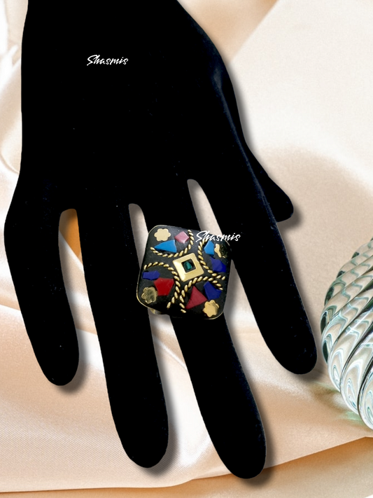 Gilden Plated Color Stones Vintage Ring