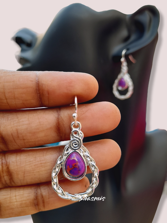 Purple Stone Silver Drop Earrings