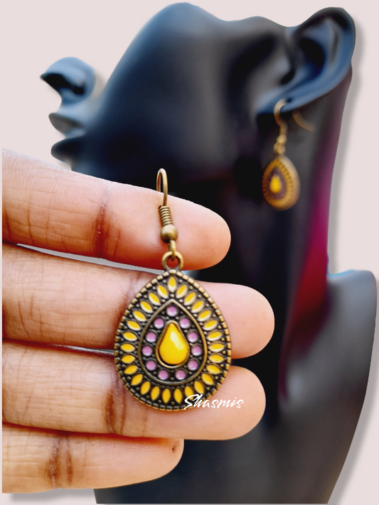 Yellow Color Tribal Gun Metal Earring