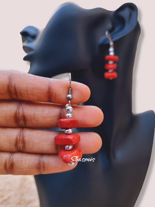 Red Stone Long Drop Earrings