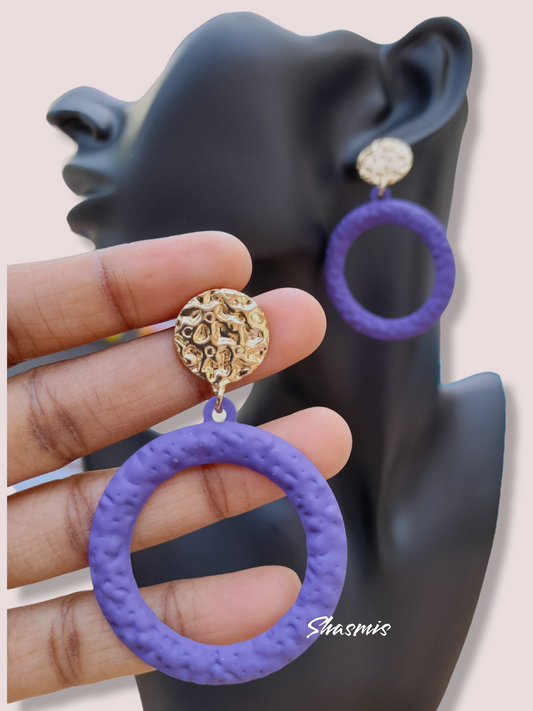 Purple cColor Matt Finish Ring On Drop Earrings