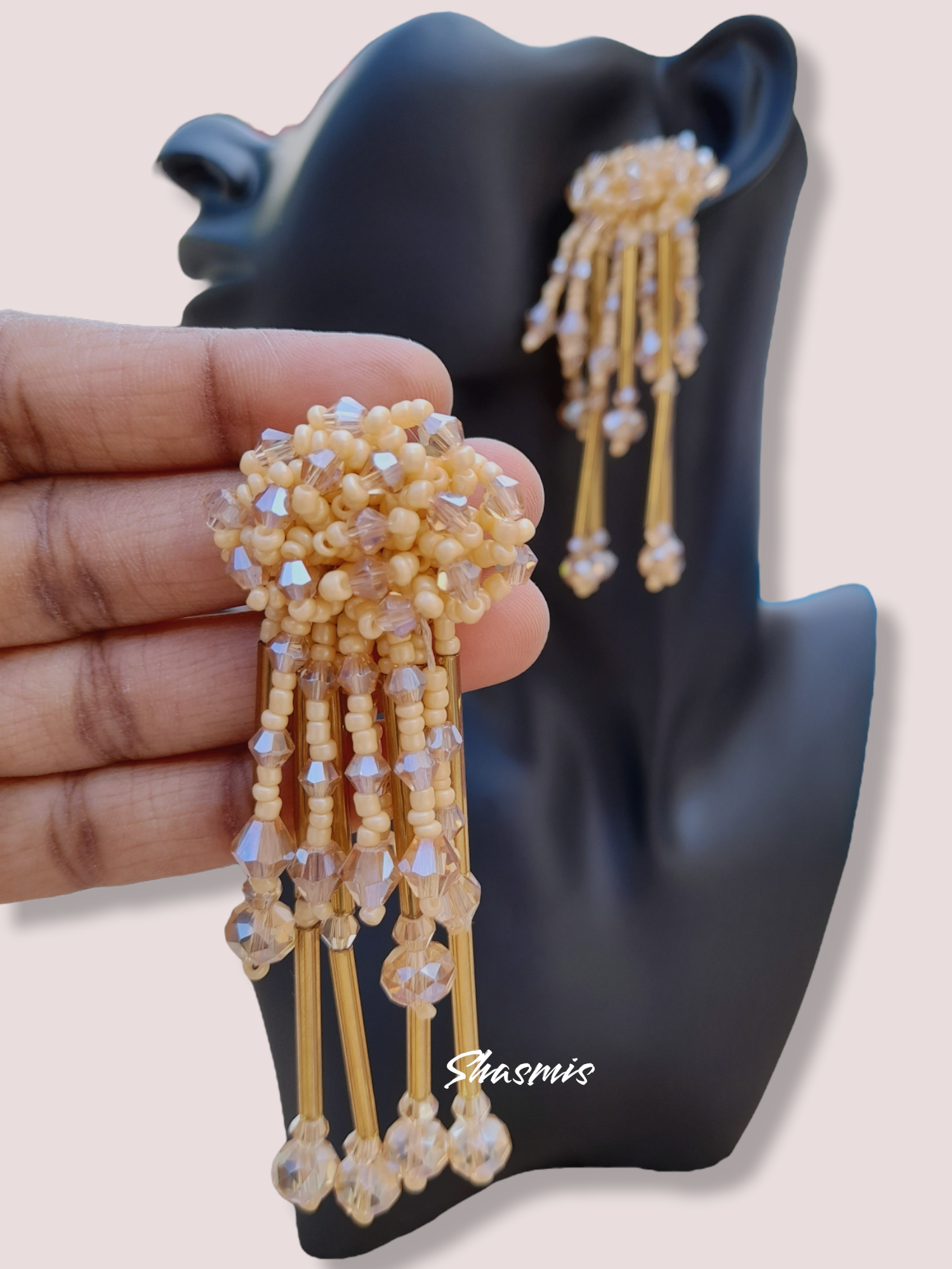 Beige Color Long Drop Earrings