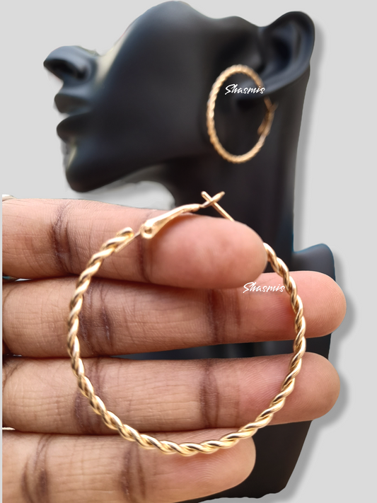 Gold Plated Chain Wide Hoop Earrings