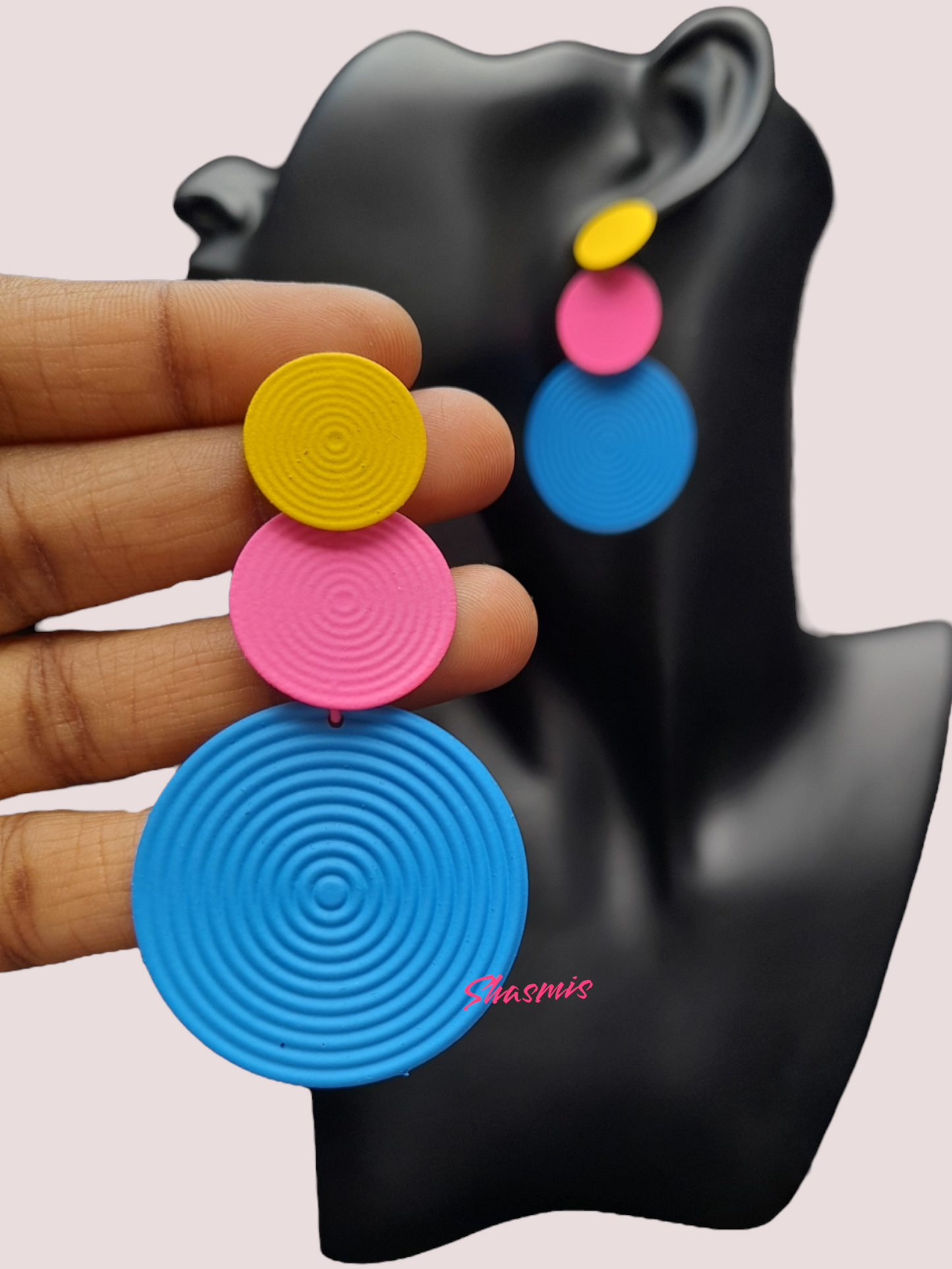 Yellow, Pink and Blue Color Long Round Shape Design Earrings