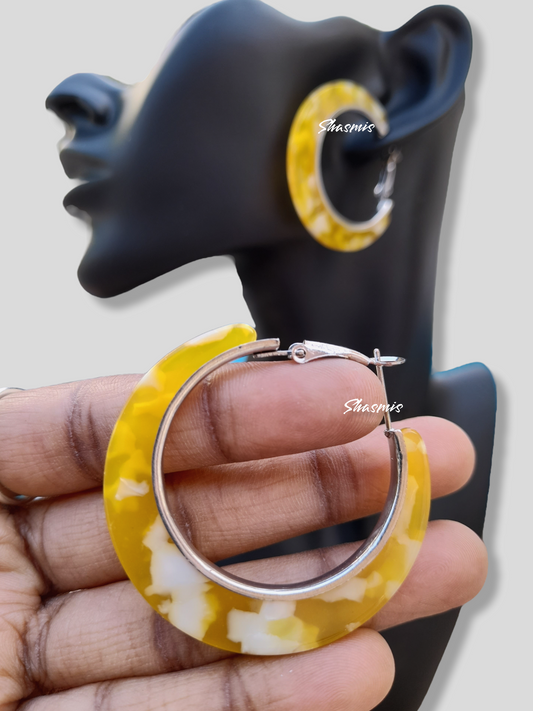 Yello and White Color Wide Hoop Earrings