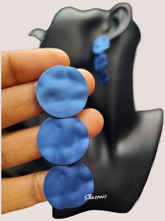 Blue Color Long Drop Matt Finish Earrings
