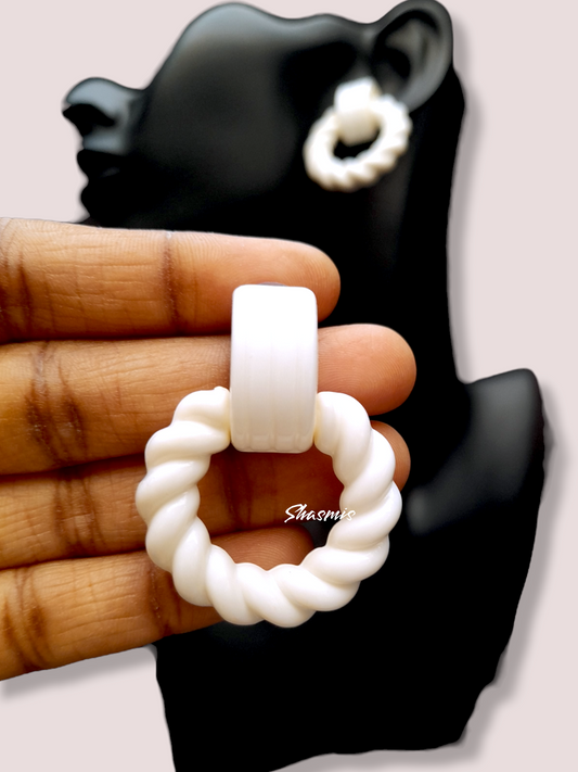White Color Long Round Design Earrings