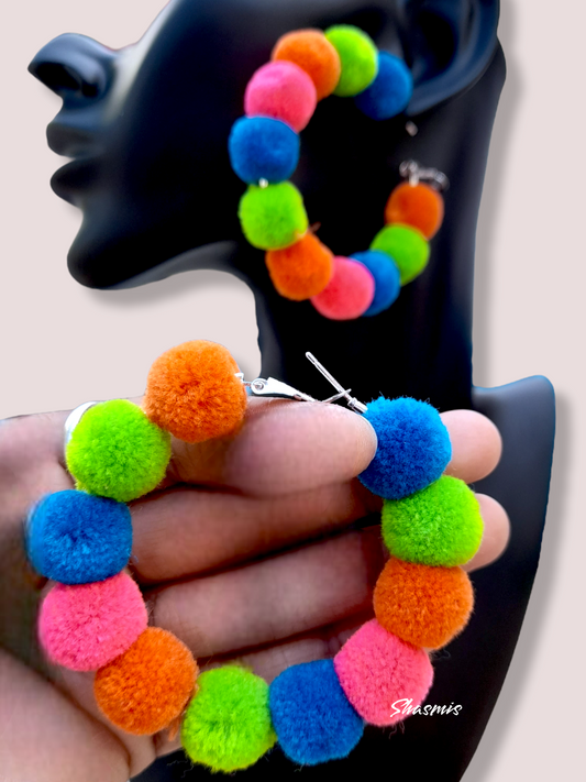 Multi Color Wollen Balls Fashion Earrings