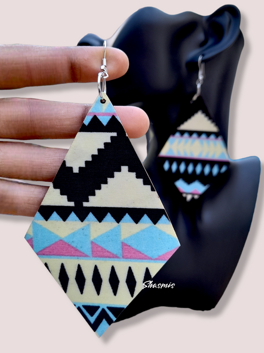 Blue and Black Color Wooden Unfinished Earrings