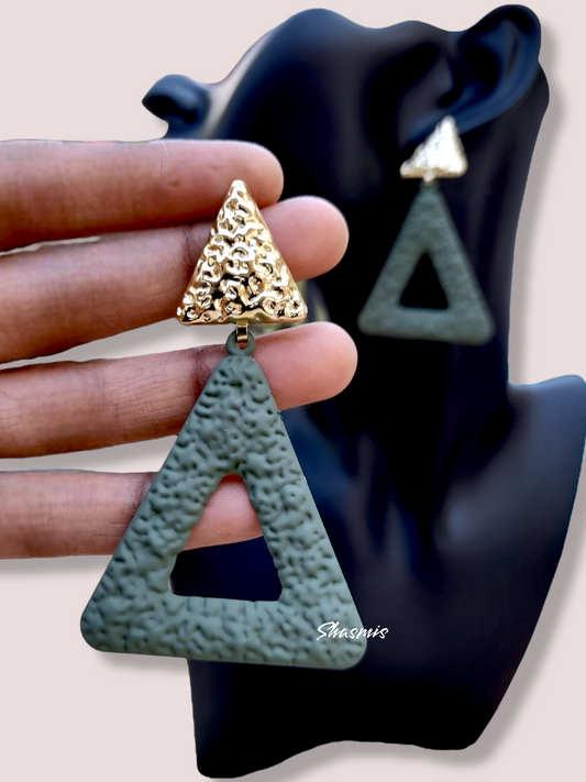 Triangle Shade Golden Plated Long Drop Earrings
