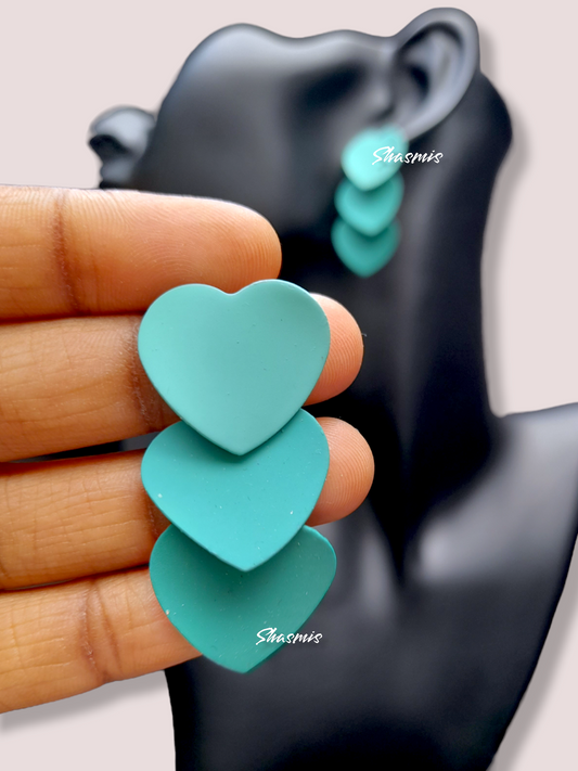Green Color Long Heart Shape Fusion Necklace 