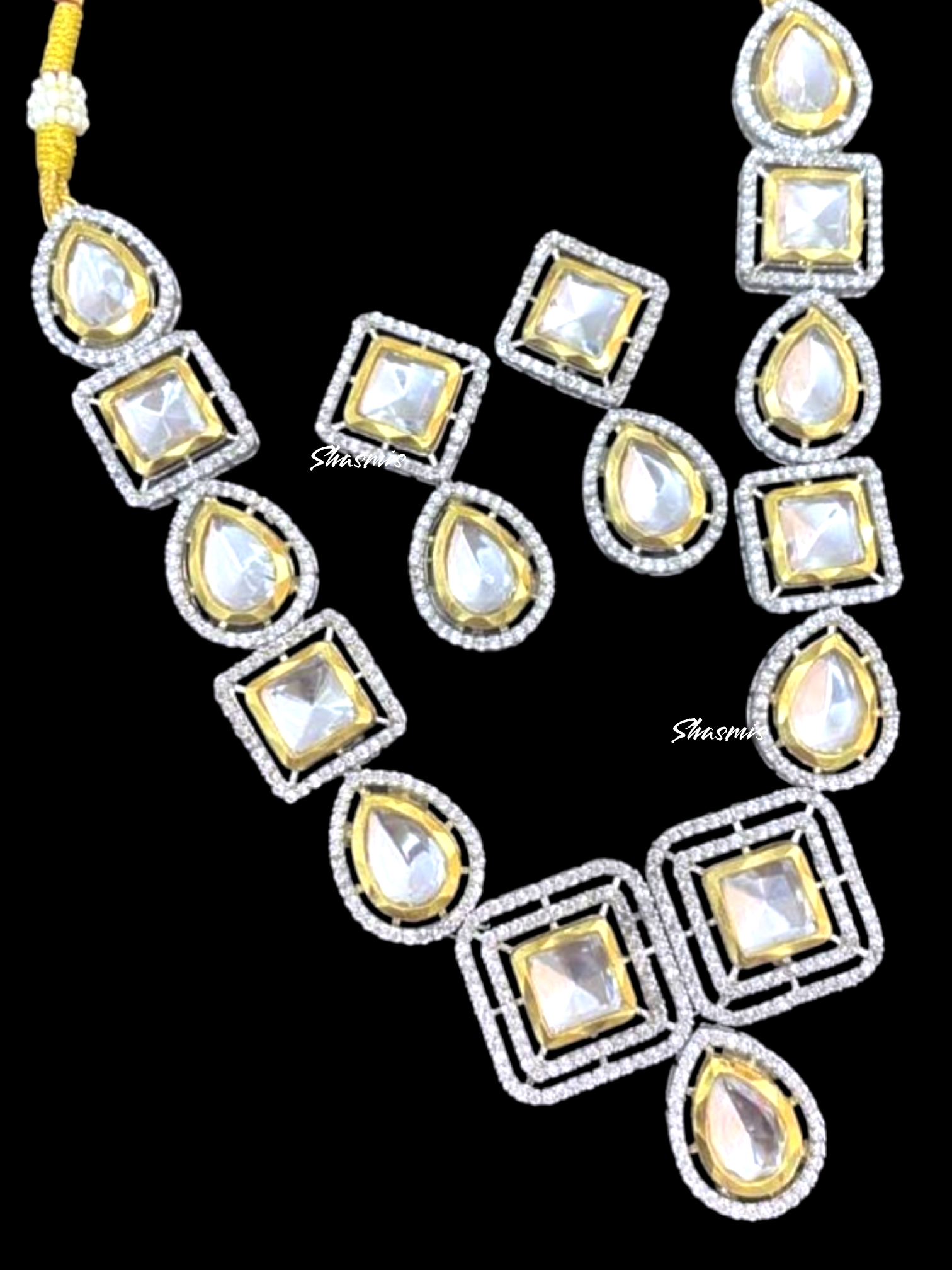 Different Shapes Polki Kundan Design Necklace With Earrings