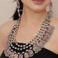 Silver Oxidised Orange and Pink Stone On Necklace