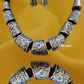 Silver Oxidised Wide Charms Statement Necklace With Earrings
