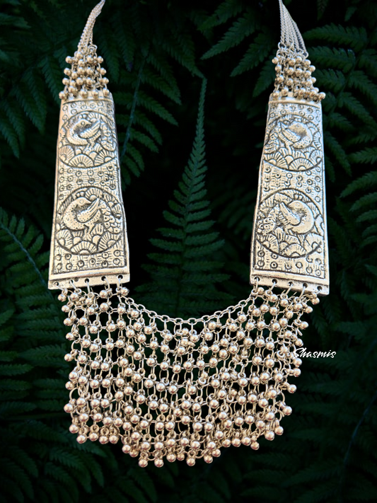 Silver Color Long Design Oxidised Necklace 