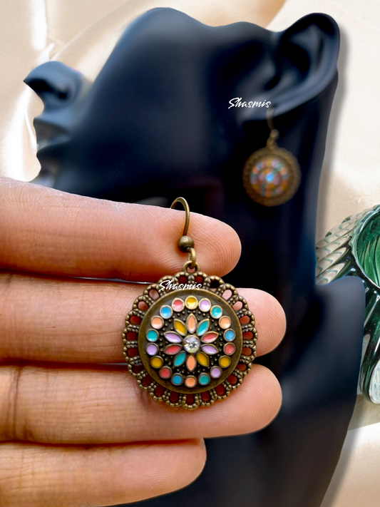 Gun Metal Multi Coloe Hanging Earrings
