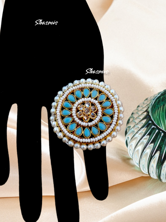 Blue Stone Kundan Ring