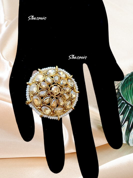 Chanpaign Color Stone Kundan Beads Ring