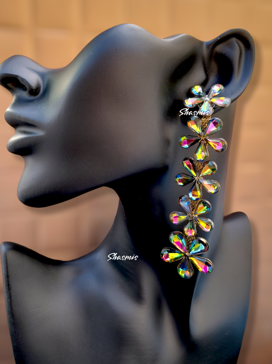 Long Multicolor Flower Design Prerto Earrings