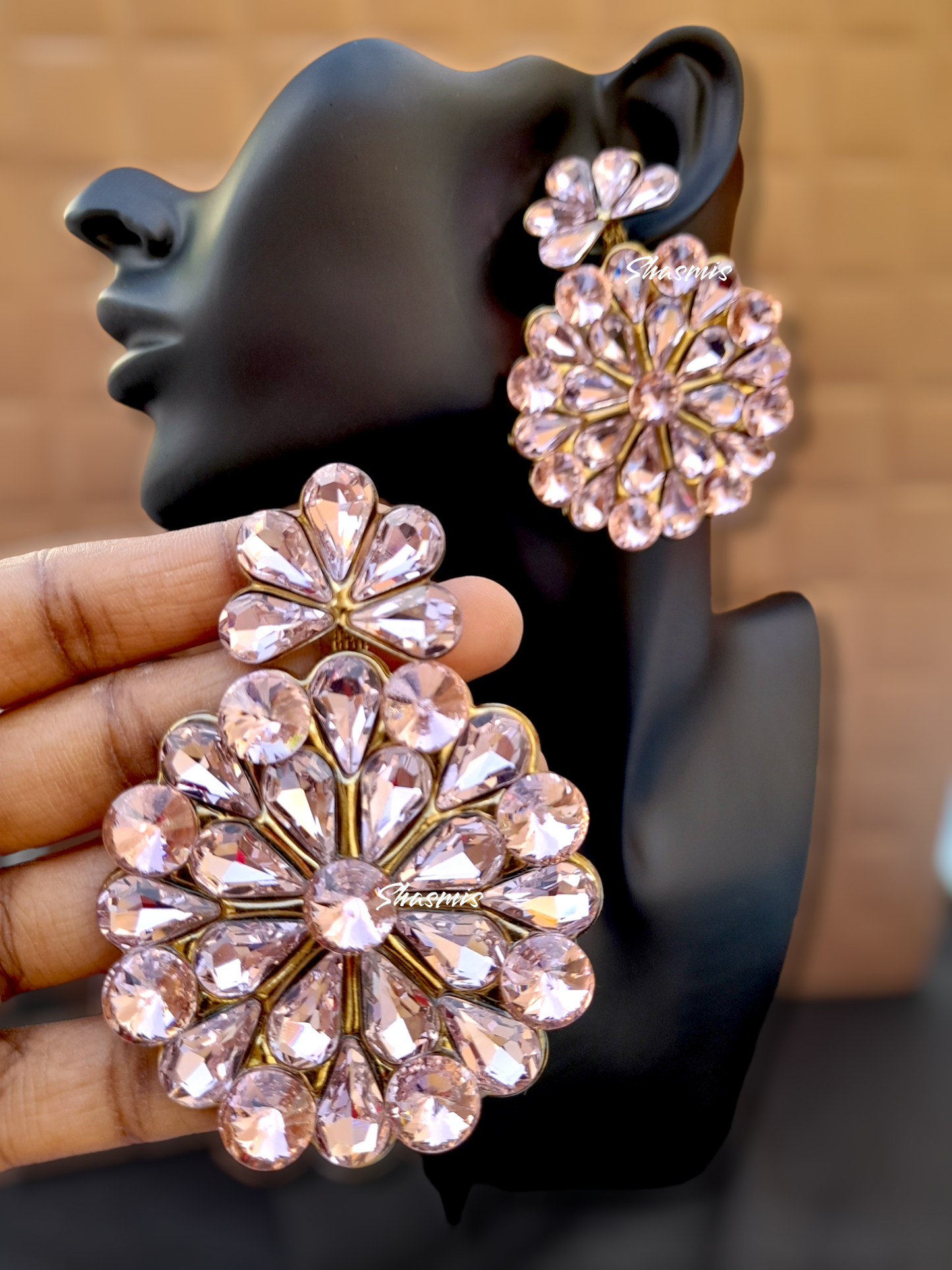 Pink Color Stone Pretro Wide Drop Earrings