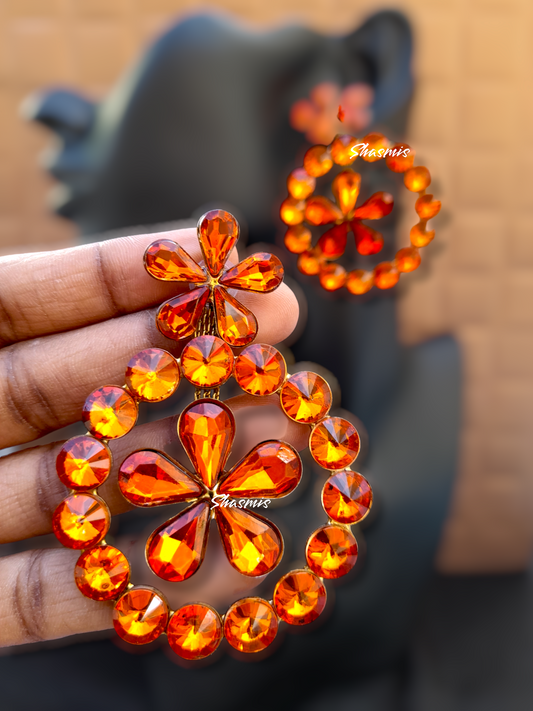 Orange Color Flower Prerto Drop Earrings