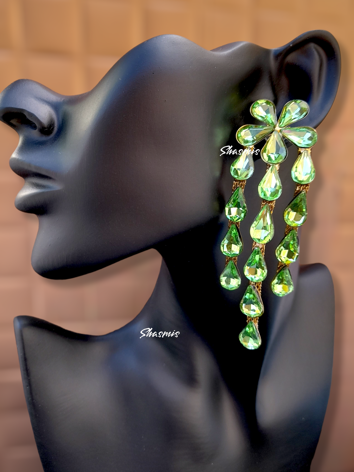 Green Color Flower Prerto Drop Earrings