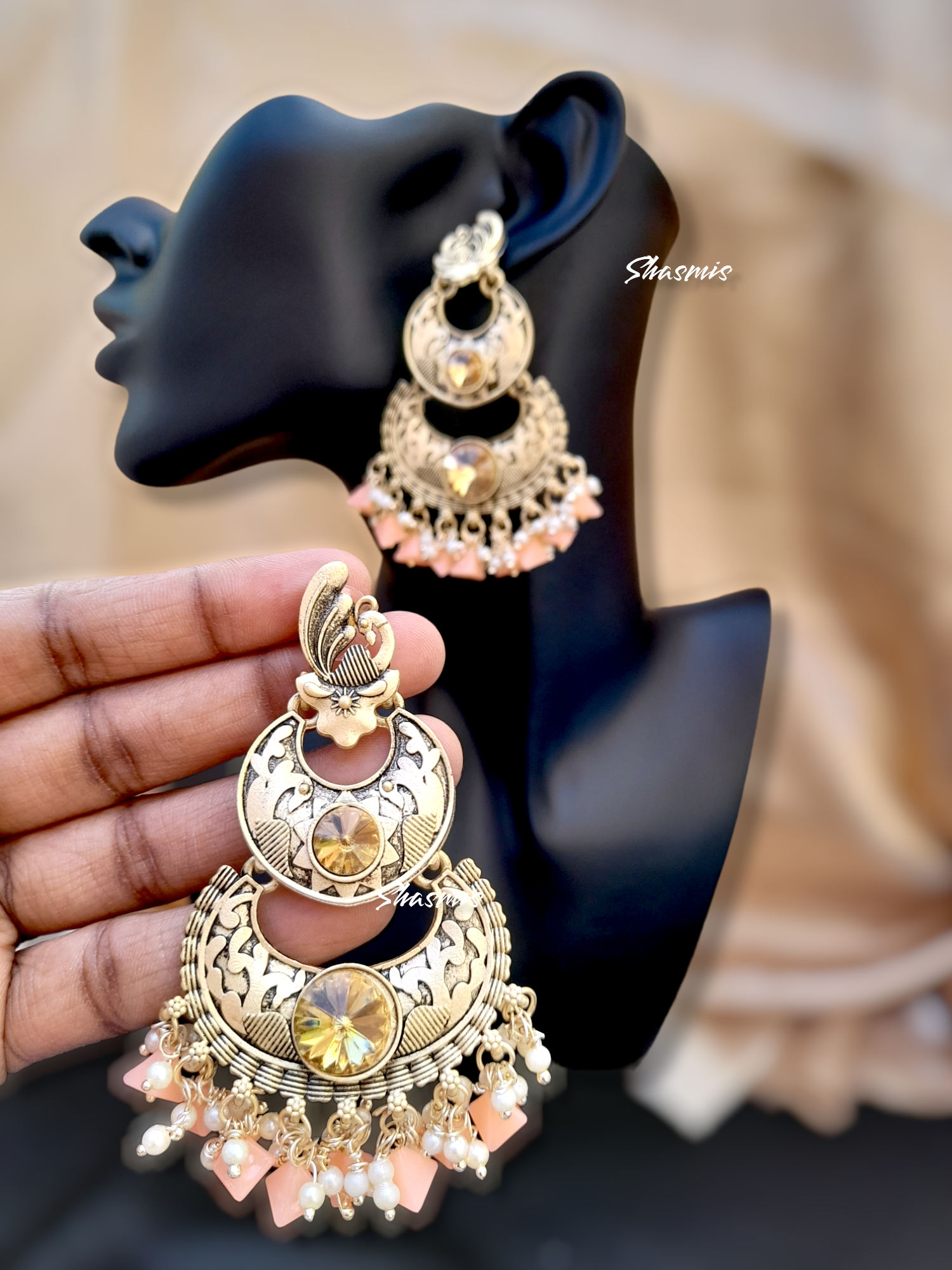 fcity.in - Diva Colorful Kundan Bali Jhumka For And Women Peach Color  Earrings