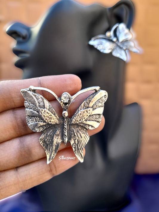 Silver Butterfly Design Stud Earrings
