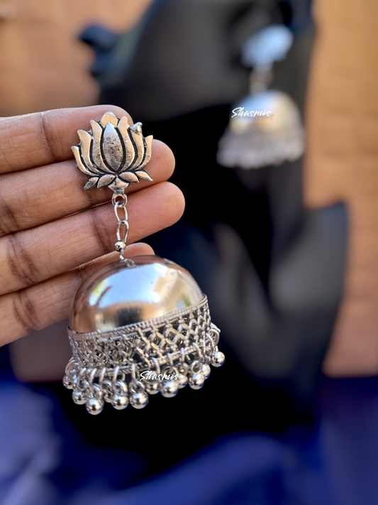 Lotus Design Long Jhumka Earrings