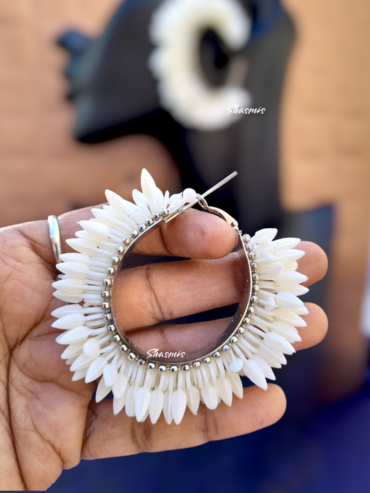 White Flower Around Hoop Earrings