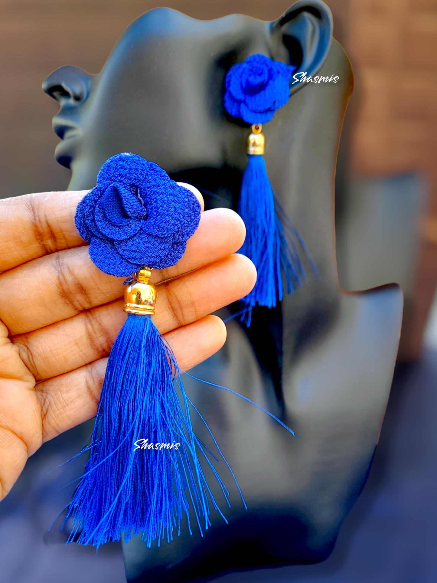 Blue Flower Tassel Earrings