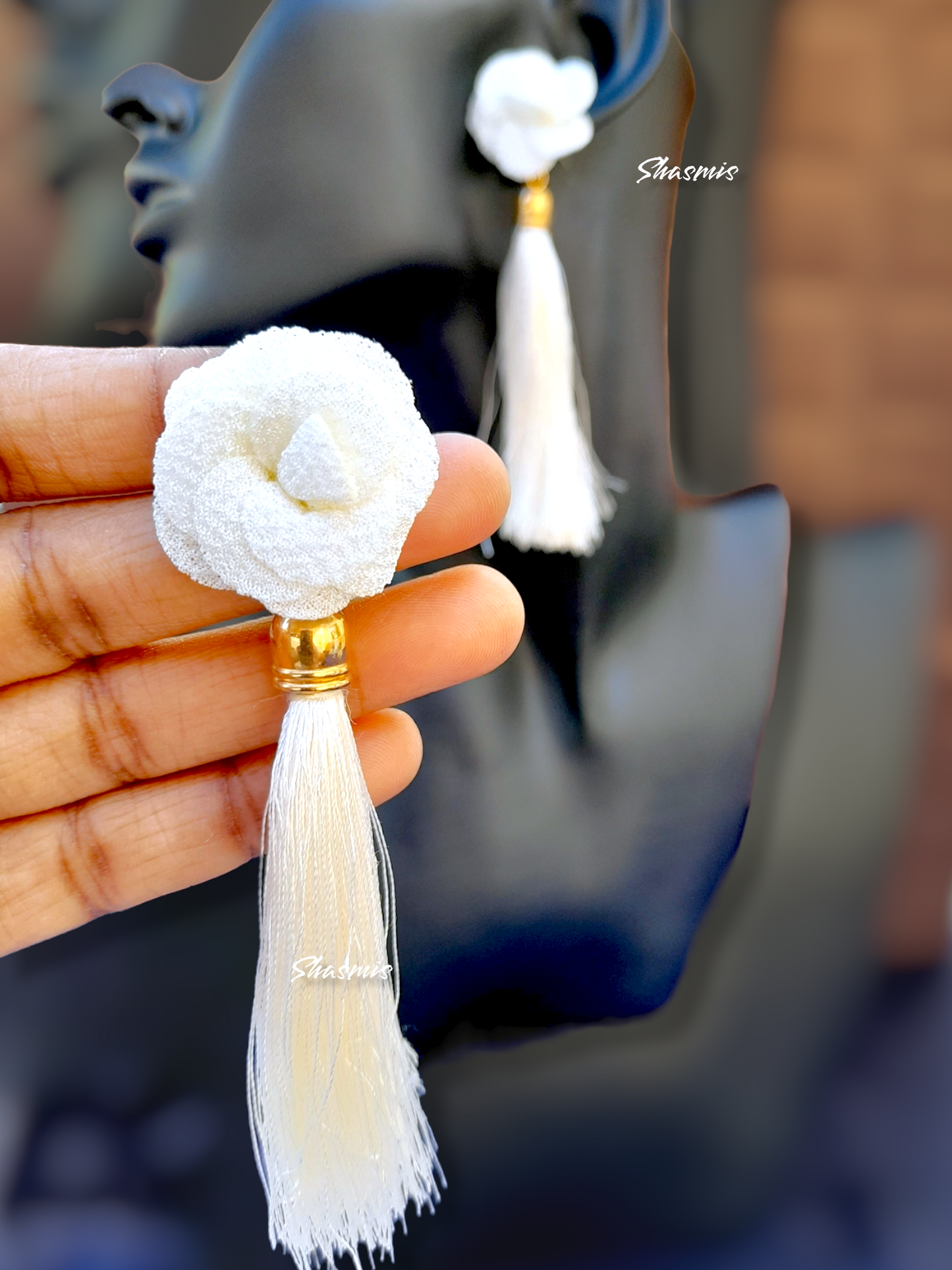 White Flower Tassel Earrings