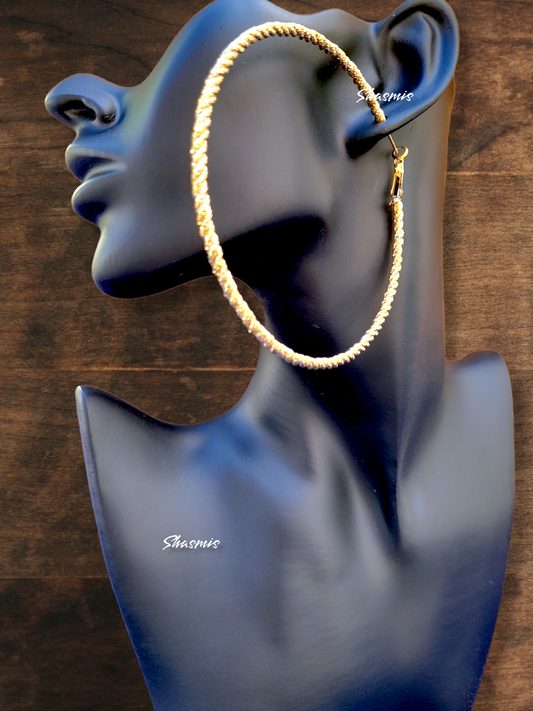 Gold Plated Thin Chain Design Wide Hoop Earrings