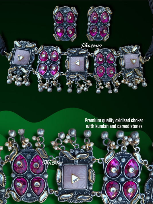 Magenta Color Afghani Oxidised Necklace 
