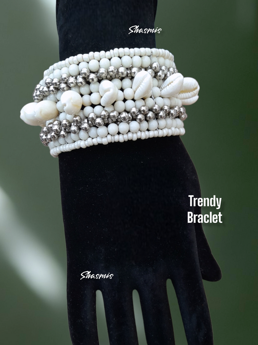 White Beads Kaudi and Silver Bracelets