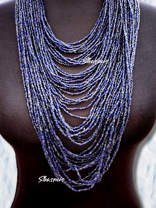 Blue Color Beads Long Yayer African Necklace