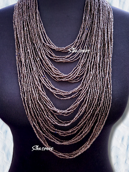 Gun Metal Color Long Layer Beads Necklace 