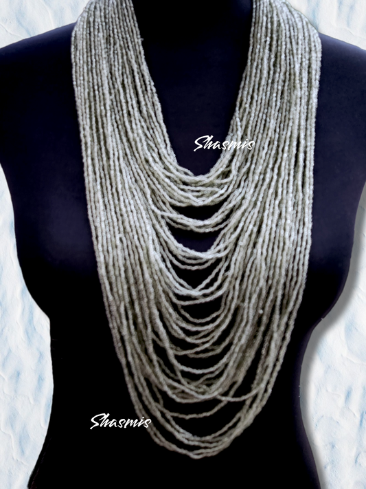 Silver Long Layer African Beads Necklace 