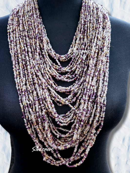 Purple Shade Beads African Long Layer Necklace