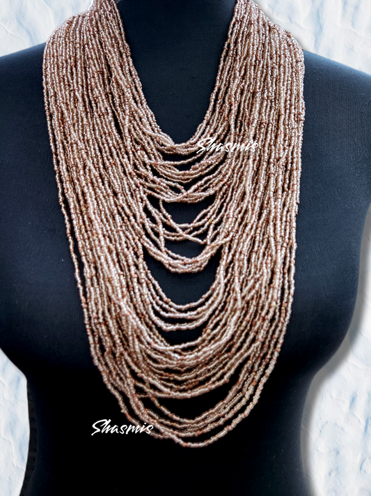 Peach Color Beads African Long Layer Necklace