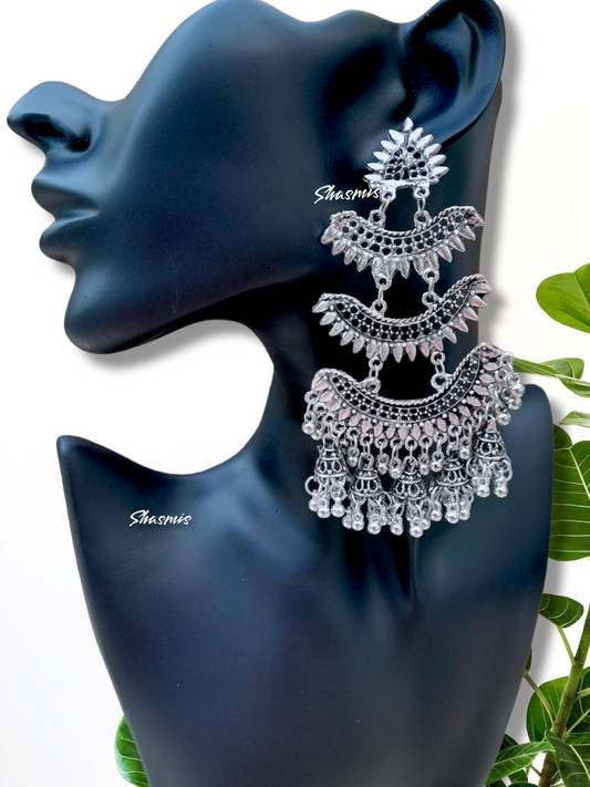 Silver Layer Oxidised Jhumka With Ghungroo On Drop