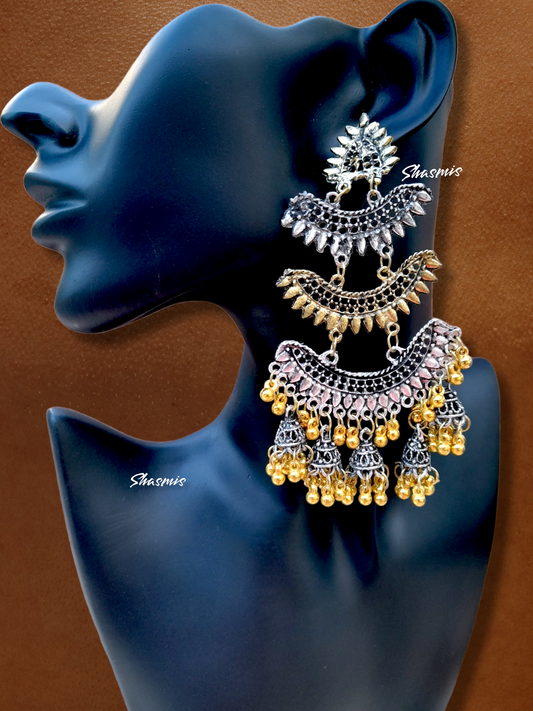 Silver Oxidised Layer With Gold Plated Ghungroo On Drop